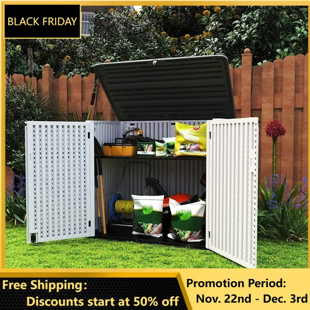 Larger Outdoor Storage Shed Weather Resistance, Horizontal Outdoor Storage Box Waterproof for Garden, Patios, Backyards, Shed