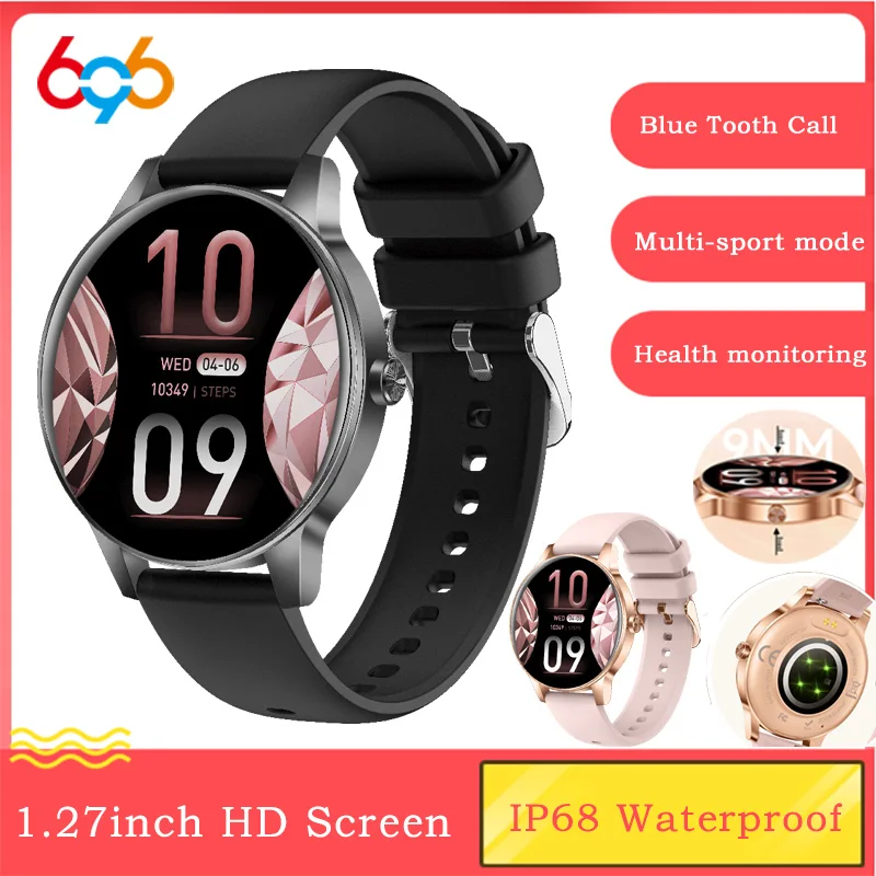 

Newest 1.27" Women Ultra-thin Smart Watch Blue Tooth Call Multi-Sport Mode Heart Rate Health Bracelet IP68 Waterproof Smartwatch