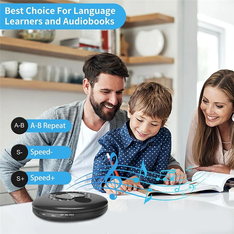 3CGRO-Anti Skip Portable CD Player With Built In Speaker MP3 Compatible For Car Recording Function Built In Mic