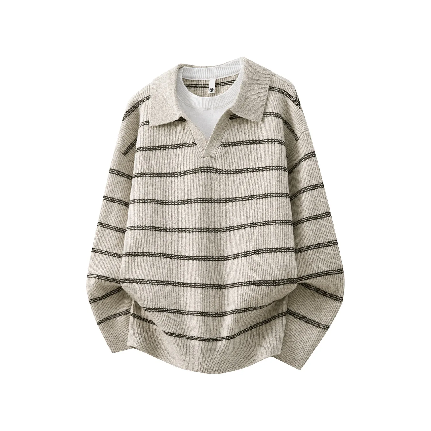 

Осень-зима мужские молодежные жизненные искусственные двухсекционные вязаные пуловеры модные полосатые отложным воротником повседневный вязаный свитер для мужчин