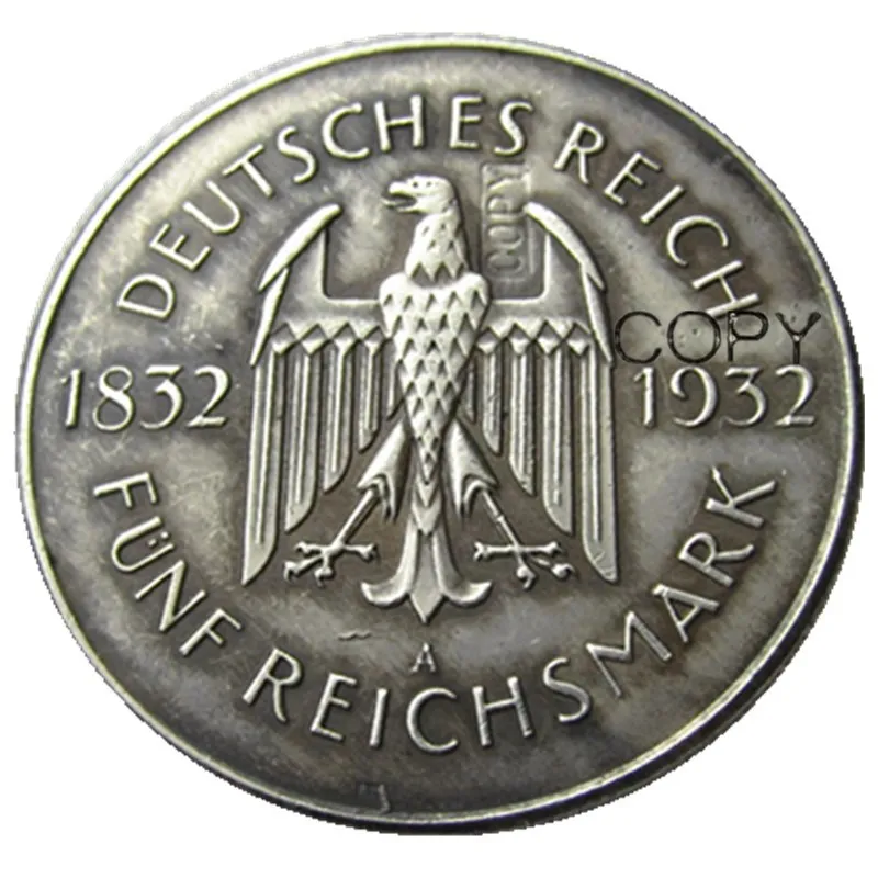 GERMANY 1932-A 5 Reichsmark Silver Plated Copy coin