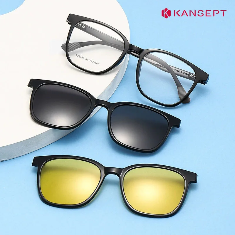 KANSEPT Flip-Up Polarized Magnetic Clip-On Custom Prescription Glasses Women Night Vision Anti Glare Reading Glasses Men Eyewear