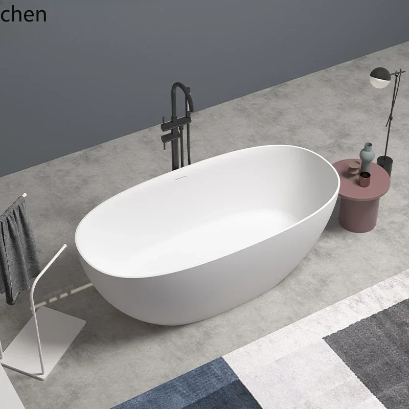

HYS Artificial Stone Bathtub Oval Shape Home Freestanding Bathtub One-piece Molded Adult Bathtub Thin Edge