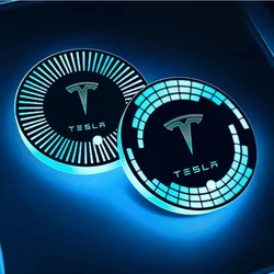 Car LED Coaster Light Water Cup Bottle Holder Interior Mat for Tesla Model 3 Y S X Roadster Cybertuck P75D P85D Auto Accessories