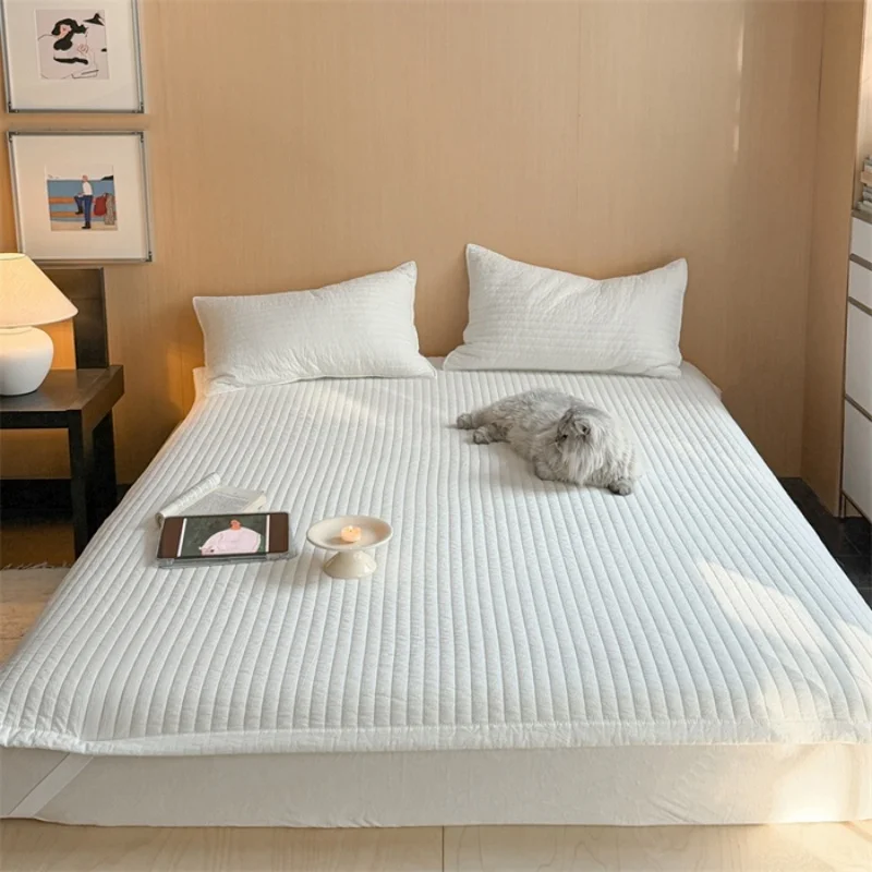 

1 шт. Стеганое полосатое покрывало на кровать, утолщенное, из чистого стираного хлопка, в корейском стиле, однотонное, для матраса, прямая поставка