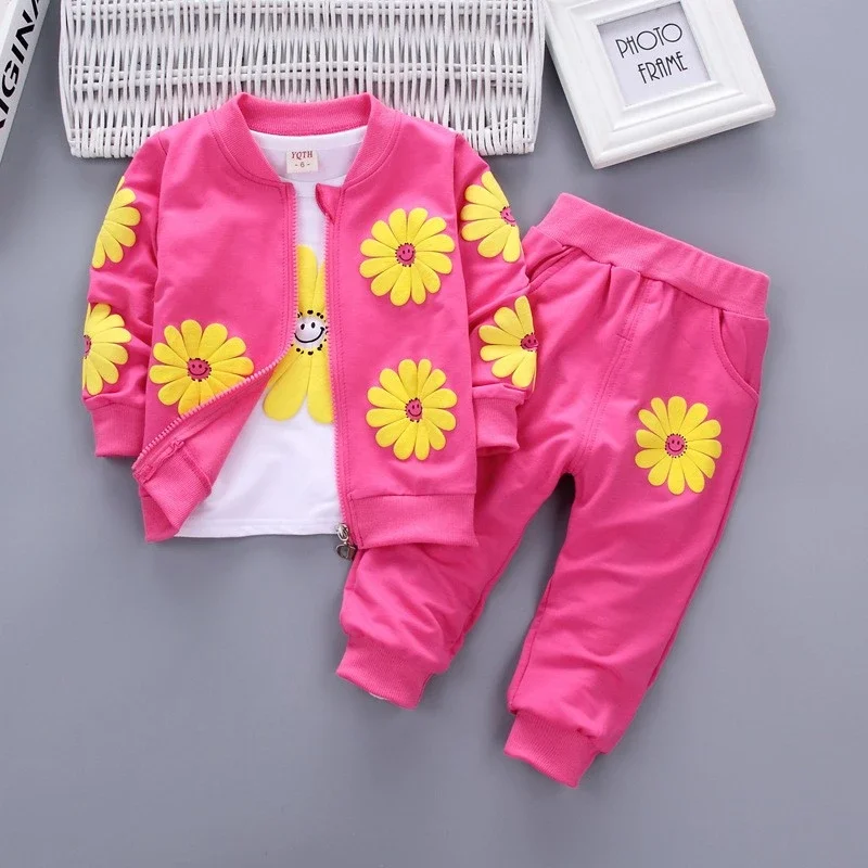 New Autumn Girls Sunflower Print Three-piece Set
