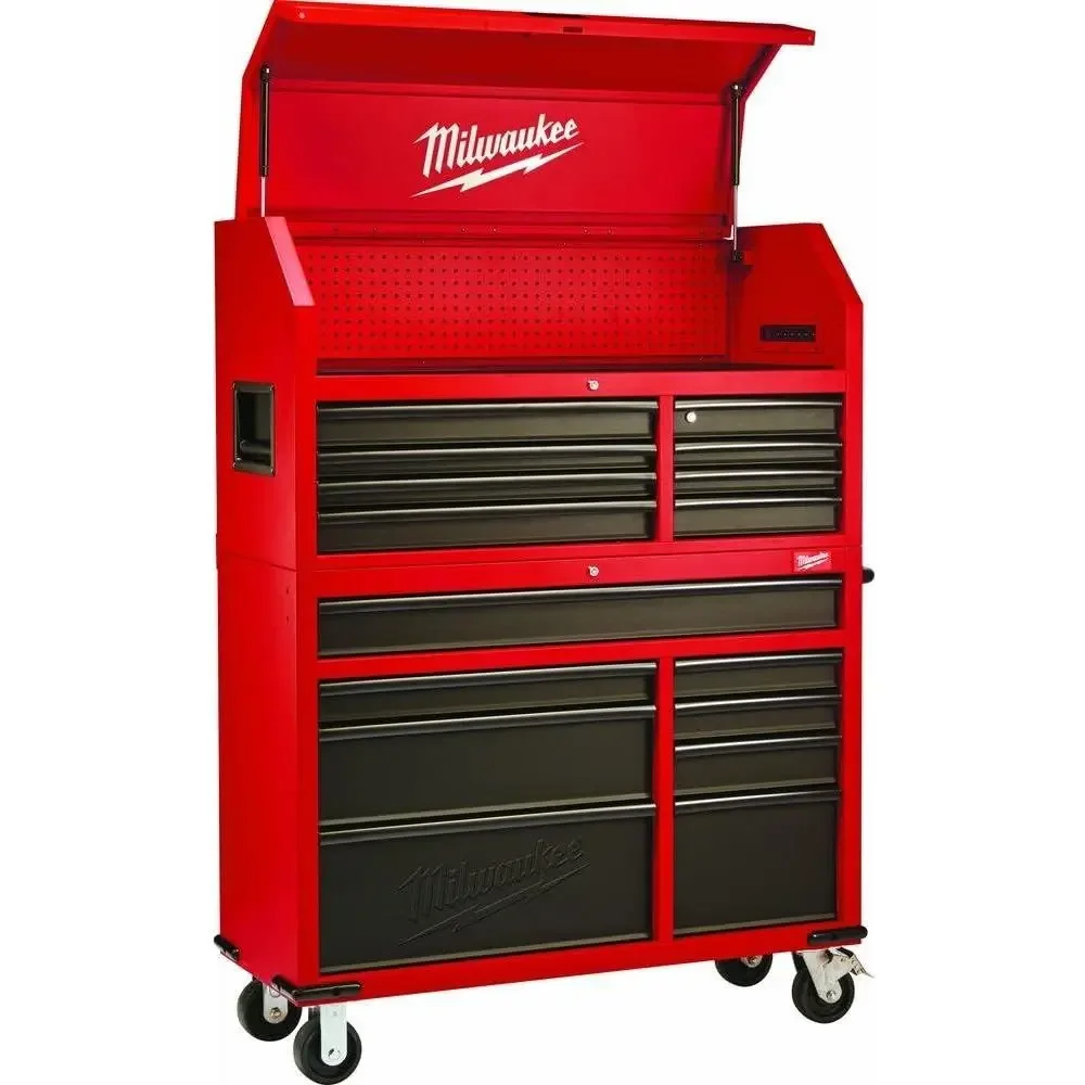 16-Inch Heavy-Duty Tool Chest and Cabinet Set with Red and Black Finish, Secure Storage for Personal Valuables