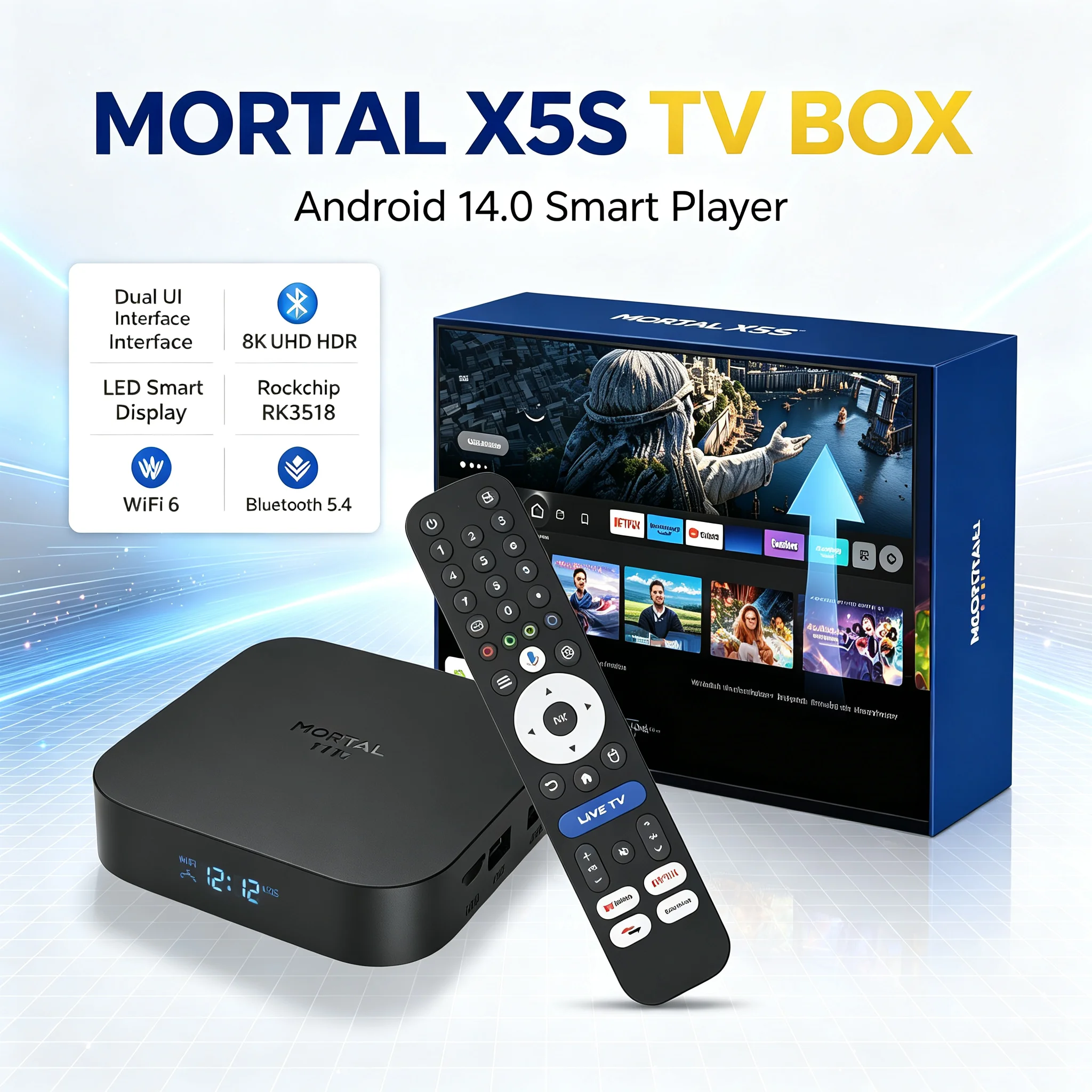 Netflix YouTube Streaming TV Box Android 14 X5S 8K 4K HD RK3518 WiFi 6 BT54 Voice Control Smart Media Player Set Top Box