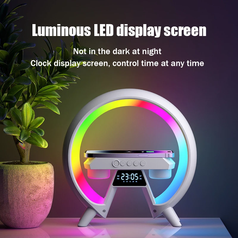 

X63 Wireless Charger Colorful Atmosphere Light High-Quality Sound Long Battery Life Bluetooth Speaker Alarm Clock Time Display