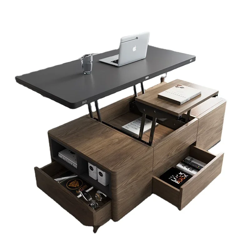 

Nordic multifunctional coffee table with lifting top, black square wooden living room furniture, luxurious wooden, intelligent a