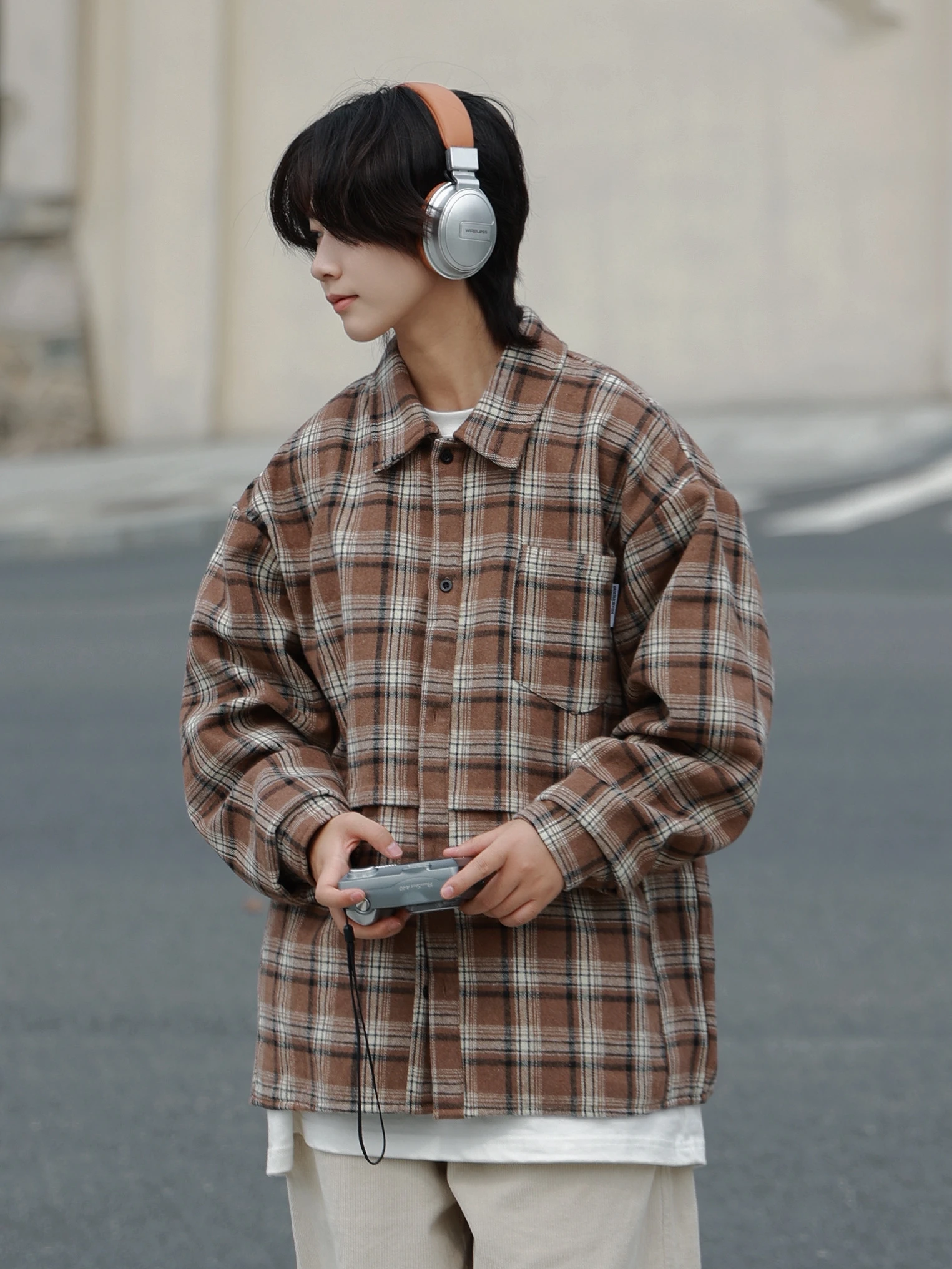 

Thiened Long Sve Plaid irt y Sle Ретро японское мужское осенне-зимнее ветровое пальто для колледжа молодежный тренд свободного покроя