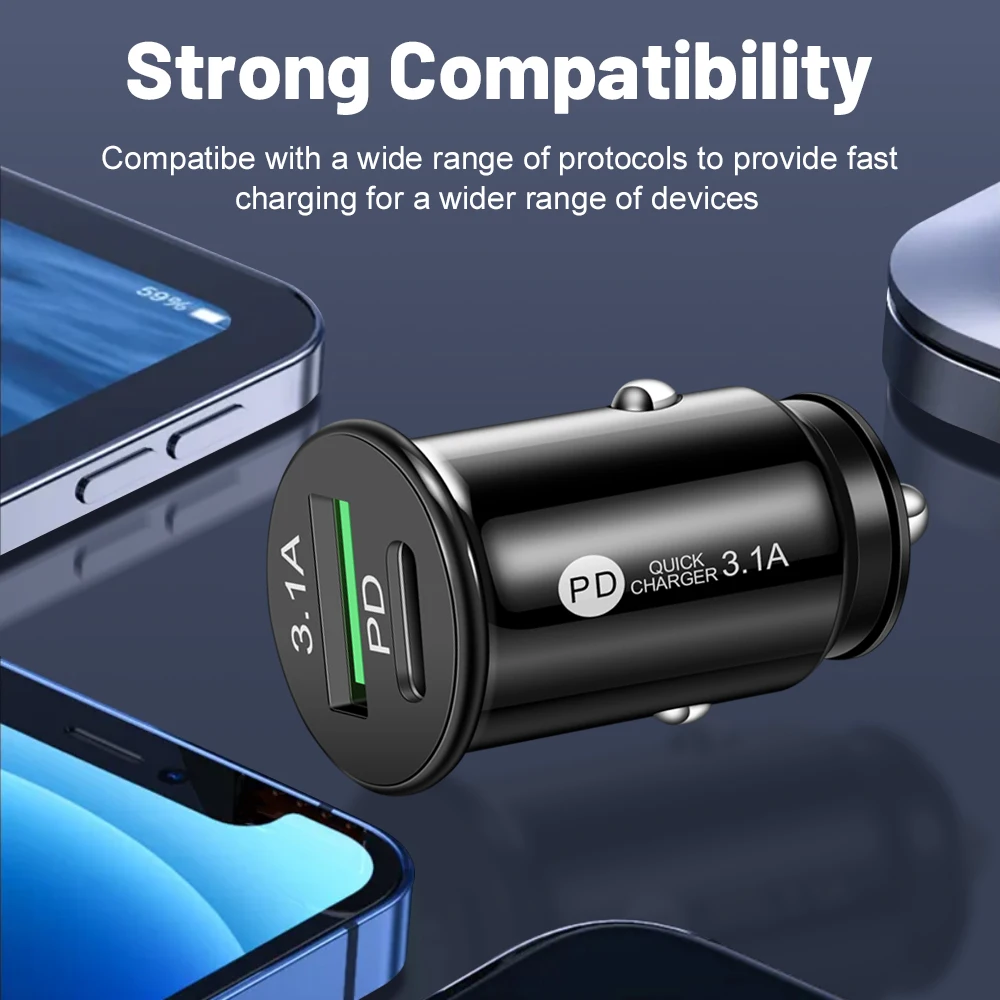 Mini 2 Port USB PD 3.1A Car Charger Fast Charging Type C Auto Chargers Adapter For iPhone For Samsung For Huawei For Xiaomi