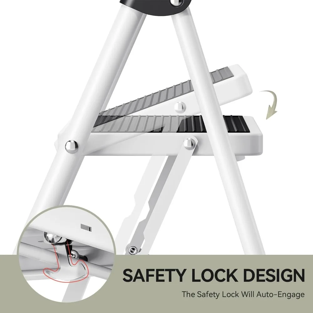 Escada dobrável de 4 degraus para serviço pesado com corrimãos para adultos – Banqueta de aço resistente, leve e portátil