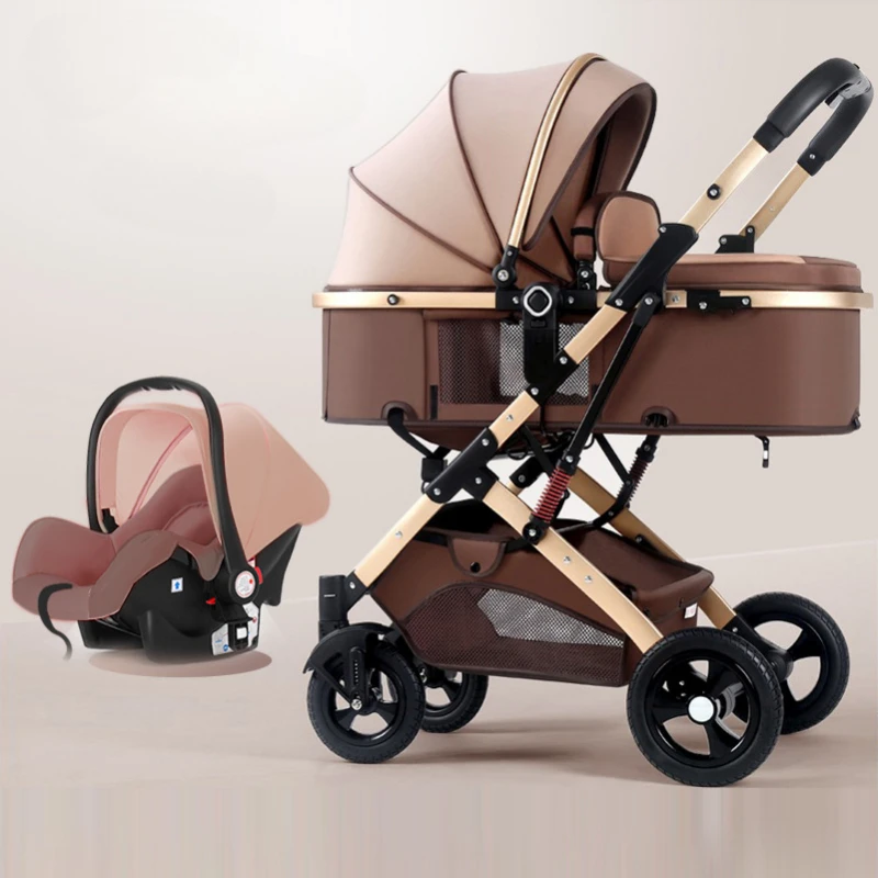 

3-in-1 Stroller Can Sit or Lie Down with Carrying Basket Newborn Shock-absorbing Stroller Two-way Baby Stroller with High View