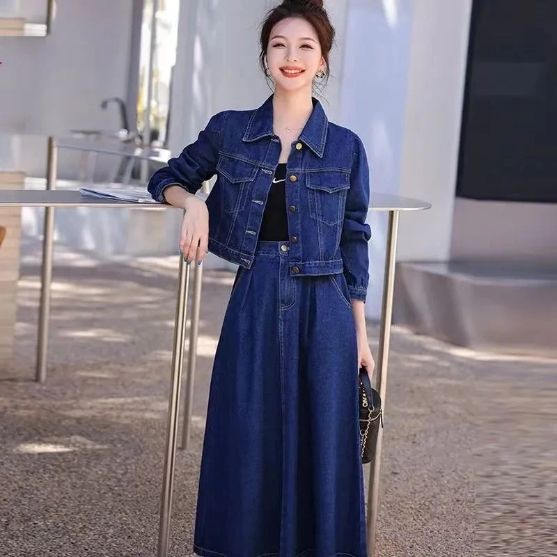 

Fashion Denim Suit Skirt Women's Spring Women's Casual Short Coat Two-piece Skirt Denim Jacket Ladies Long Sleeve JJ970