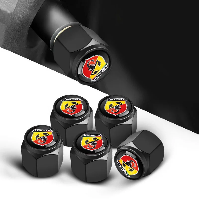 5pcs Metal Car Tire Wheel Theftproof Cap Air Valve Stem Dust Waterproof Cover For Fiat Abarth 595 Abarth 500 Abarth 124 Spider