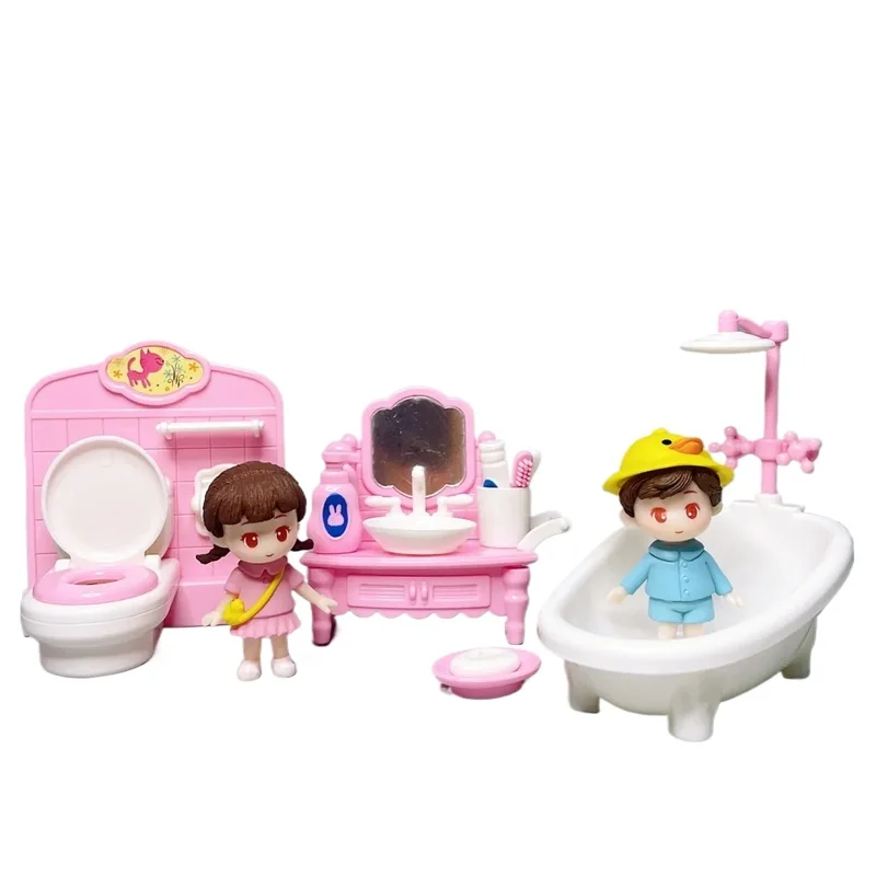 가구 미니어처 장면 역할 놀이 장난감 욕실 모델 욕조 샤워기 및 세면대 포함