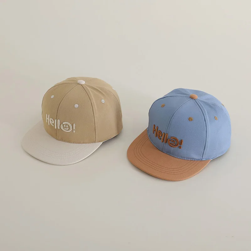 

Color Block Children Duck Tongue Hat Hard Eave Peaked Cap Embroidery Letter Kids Baseball Hats 3-8Y Baby Outdoor Sunshade Visors
