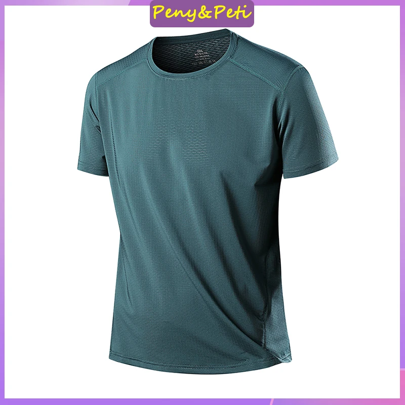 Oversized T-shirt Summer Ice Silk Short-sleeved Fashion Trend Sports Solid Color Running Clothes Outdoor T-shirt Men's Fitness