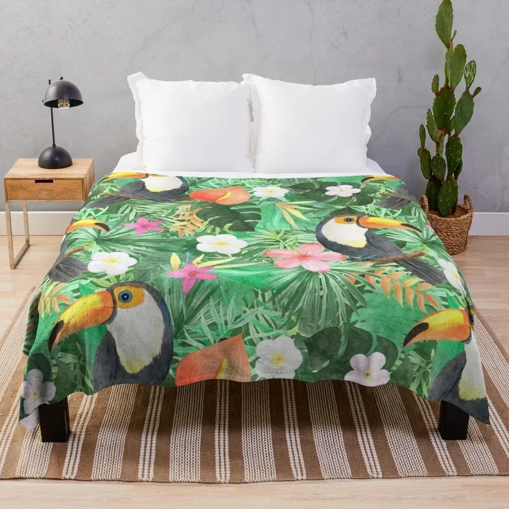 

Tropical tucan pattern Throw Blanket Stain Resistant Cozy Warm Blanket