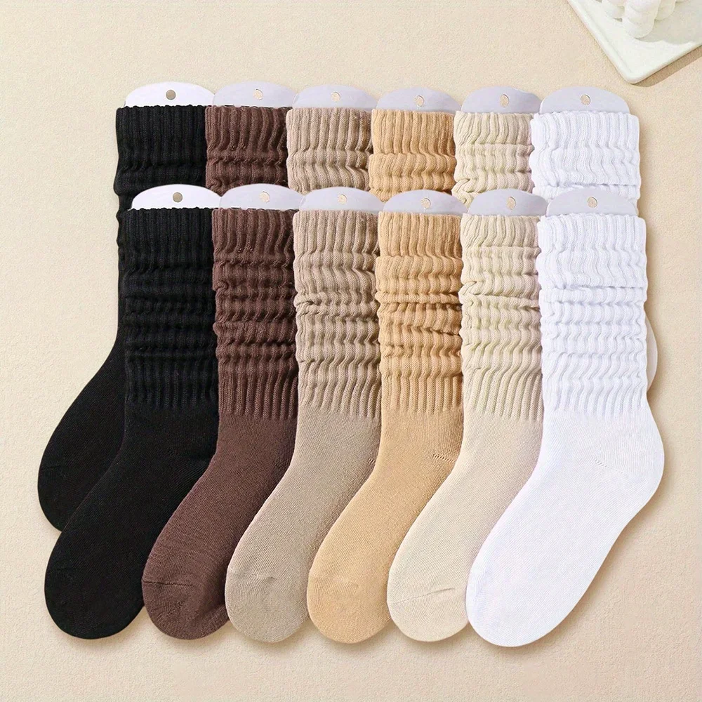6 pares de calcetines plisados de media pierna para mujer, adecuados para ropa casual, textura cómoda y suave para uso diario
