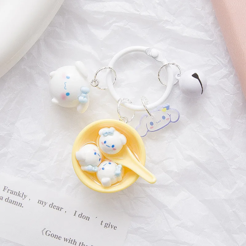

New Sanrio Kuromi Melody Cinnamoroll Rice Dumpling Bowl Creative Keychain Cartoon Girlfriend Gift Accessories Keyring Charm Toy