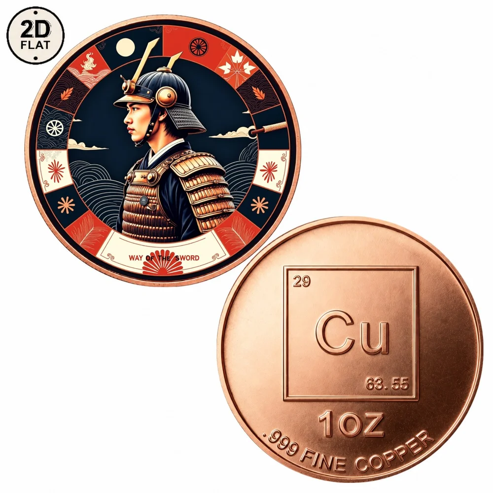 1pc Japanese Samurai Bushido 1oz .999 Fine Copper Challenge Coin Samurai Warrior Collectible Medal Souvenir Gifts for Art Fans