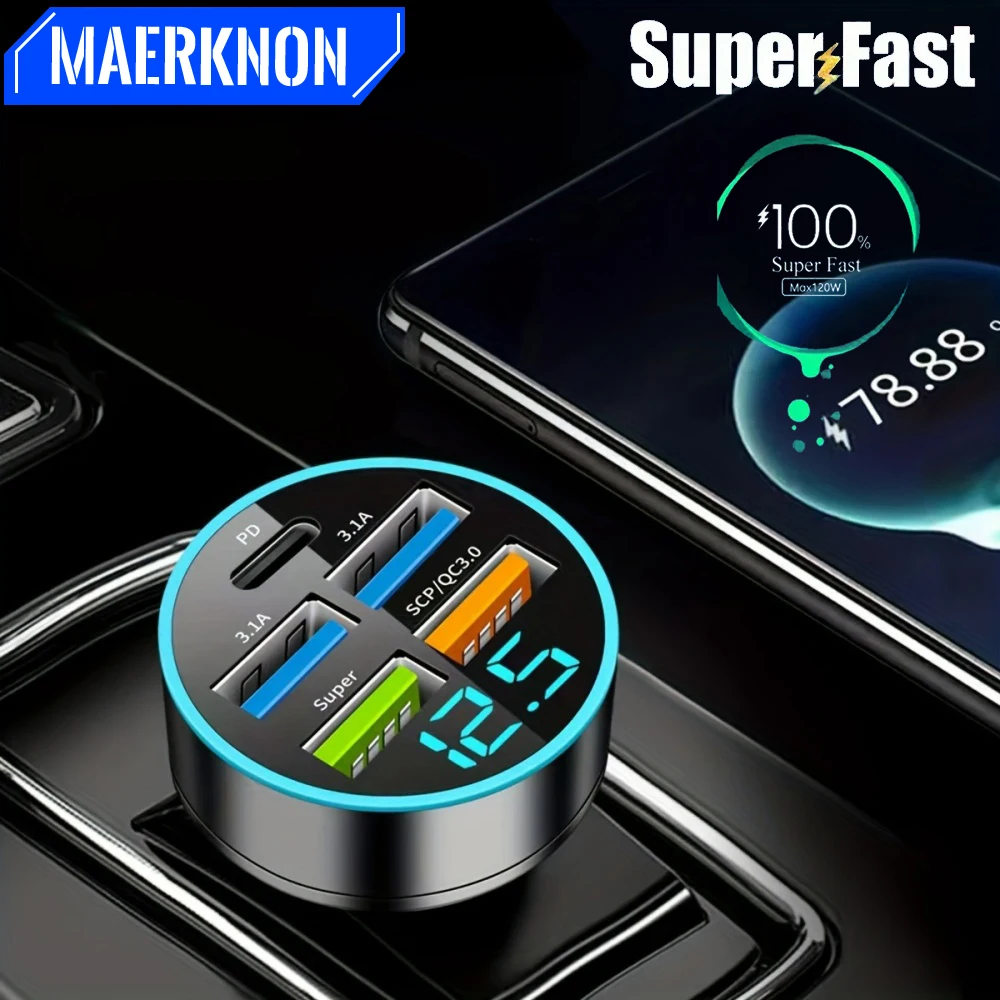 5-Port-Autoladegerät 20W Superschnelles Ladeadapter für das Auto für iPhone 15 Samsung Huawei Xiaomi Quick Charge 3.0 Auto-Handy-Ladegerät