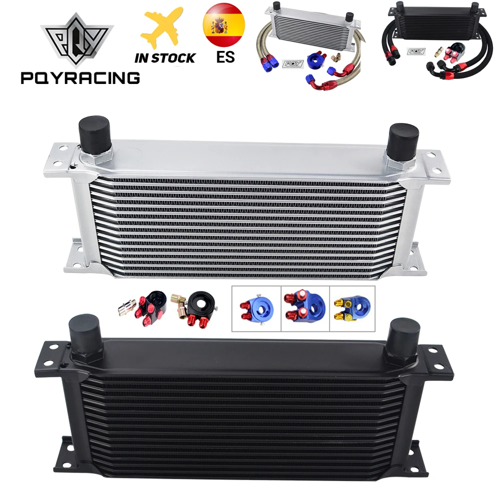 Universal 16 Rows Oil Cooler Kit With Oil Filter Sandwich Adapter And Stainless Steel Braided An10 Hose + PQY Sticker