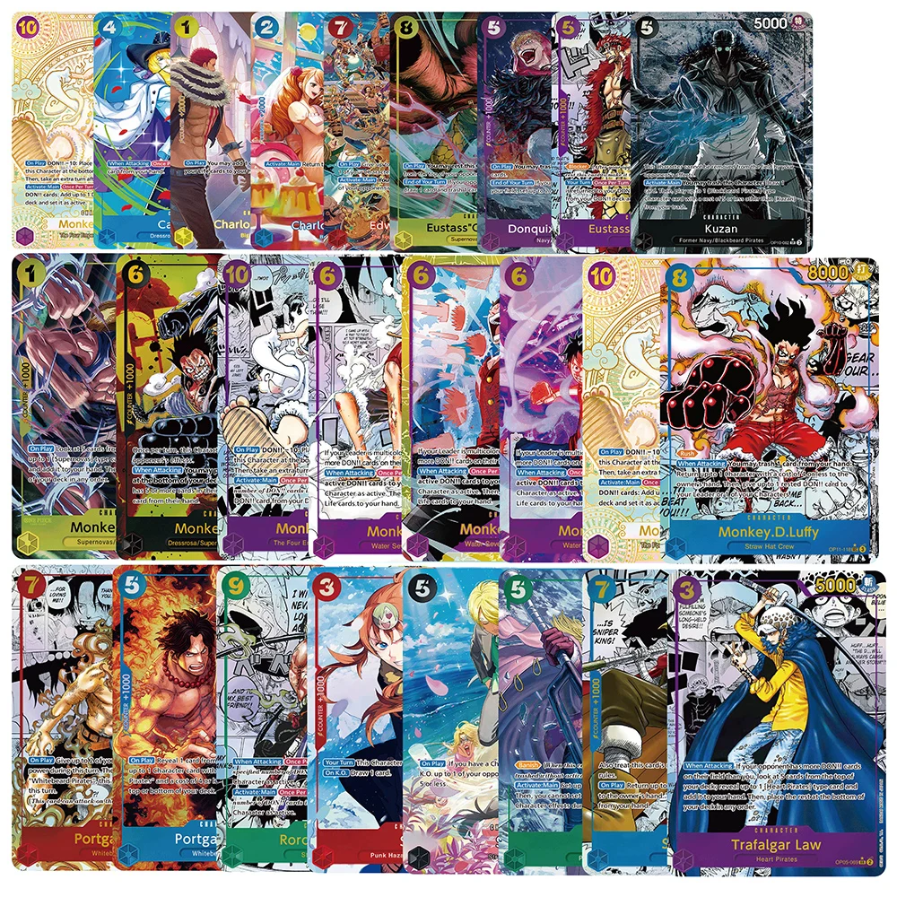 

English Version Anime One Piece OPCG Laser frosted Game Cards Luffy Poster Replica Japanese Game Anime Collection Cards.