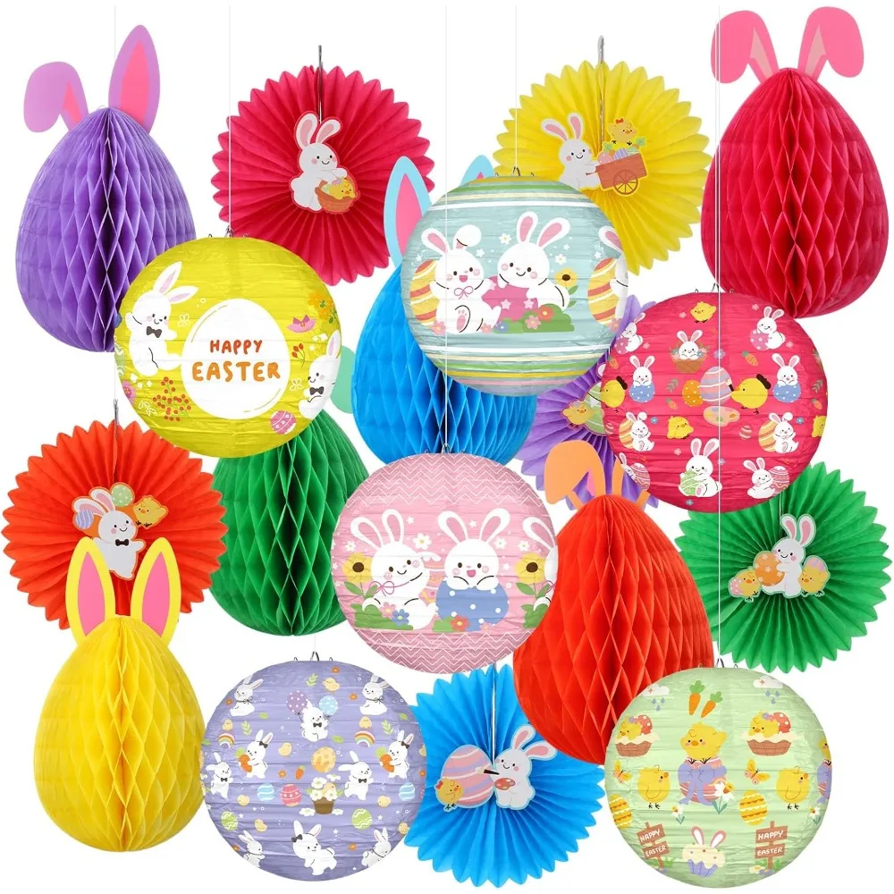 

18 Easter Party Decorations Easter Honeycomb Decoration Hang pastel paper lanterns