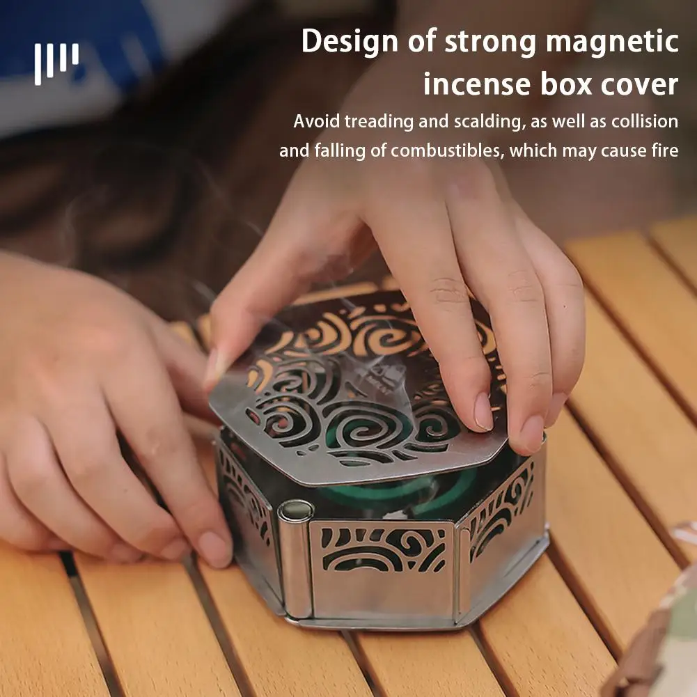 Stainless Steel Magnetic Mosquito Repellent Incense Box Portable Repellent With Cover Camping Windproof Mosquito Coil Tray