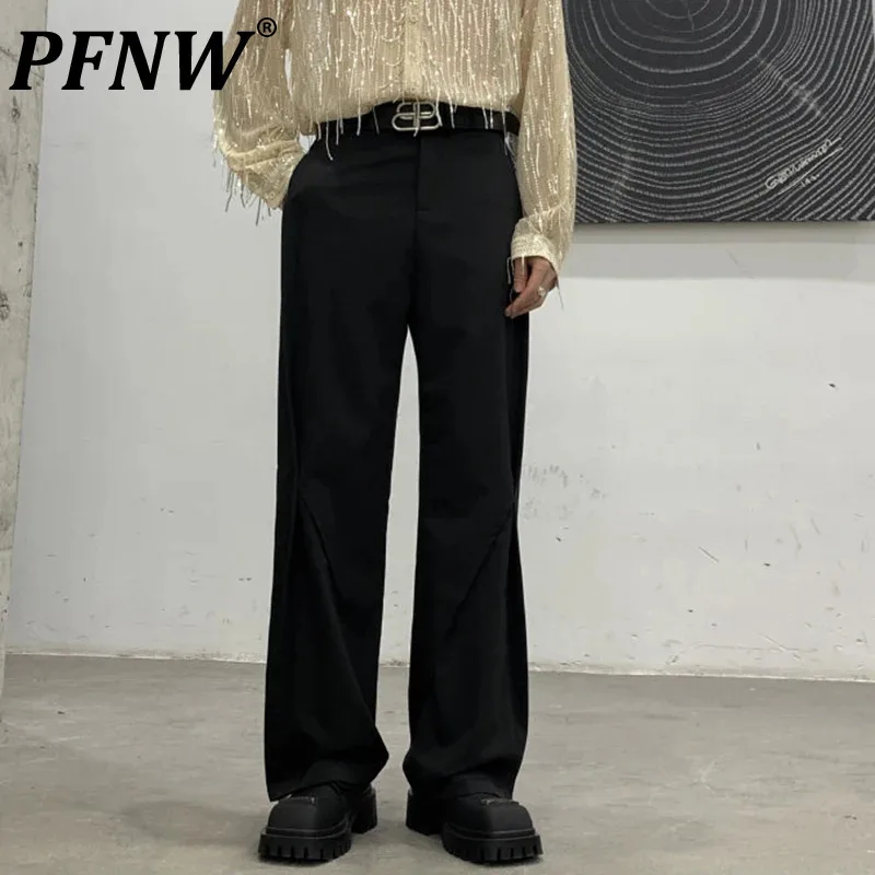 

PFNW Dark Style Men's Casual Pants Pleated Solid Color Loose Straight Bottom Wide Leg New Male Trousers Simple Menwear 12C912