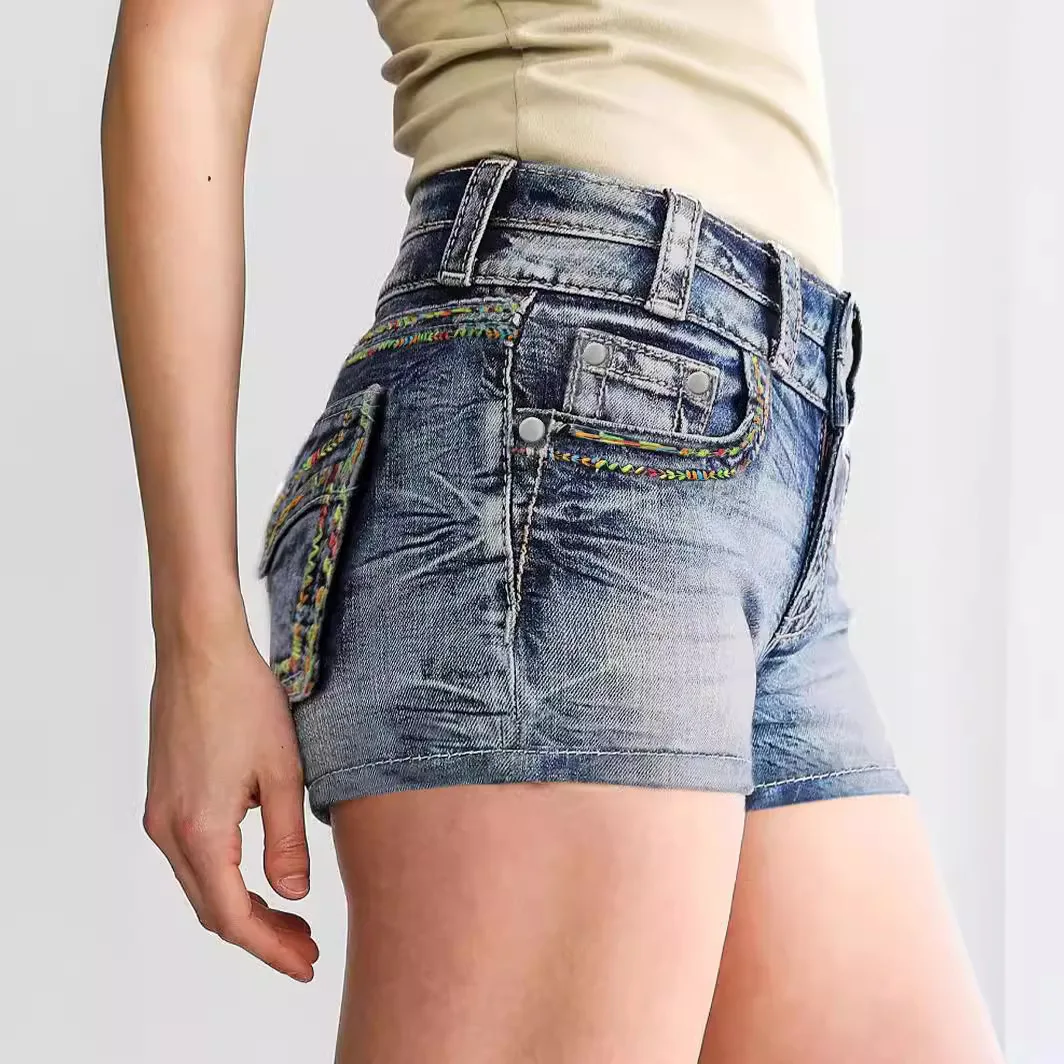 Denim shorts dames shorts met ritssluiting hoge taille jeans print noodlijdende gewassen Y2k streetwear zakken casual bodycon skinny 2025