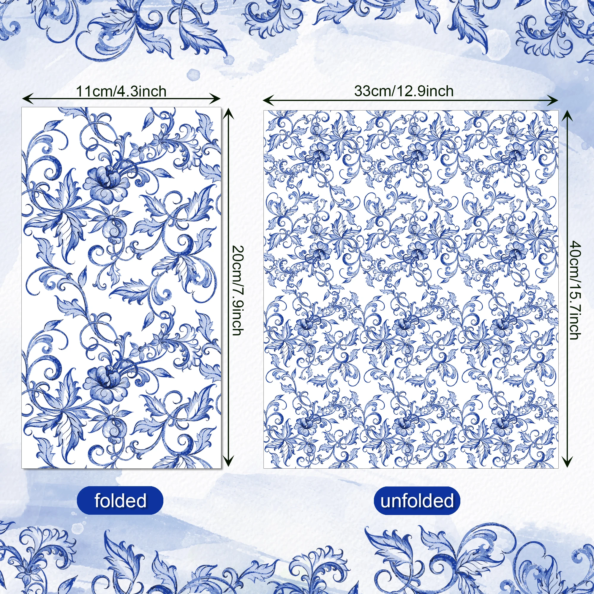 20 Stück Servietten mit chinesischen Blumen, lange Papierservietten, Hochzeit, Einweggeschirr, Servietten, Taschentücher, Geburtstag, Abendessen, Tischdekoration – Detail 1