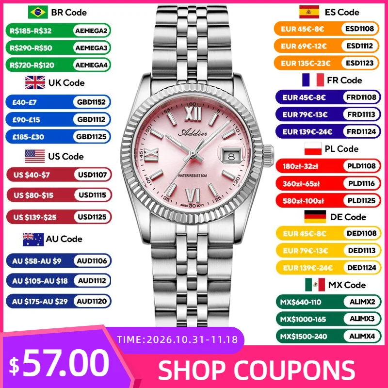 ADDIES 28mm Woman's Watches BGW9 Super Luminous Sapphire Mirror 5Bar Waterproof Diving Elegant Quartz Watch For Women AW25901