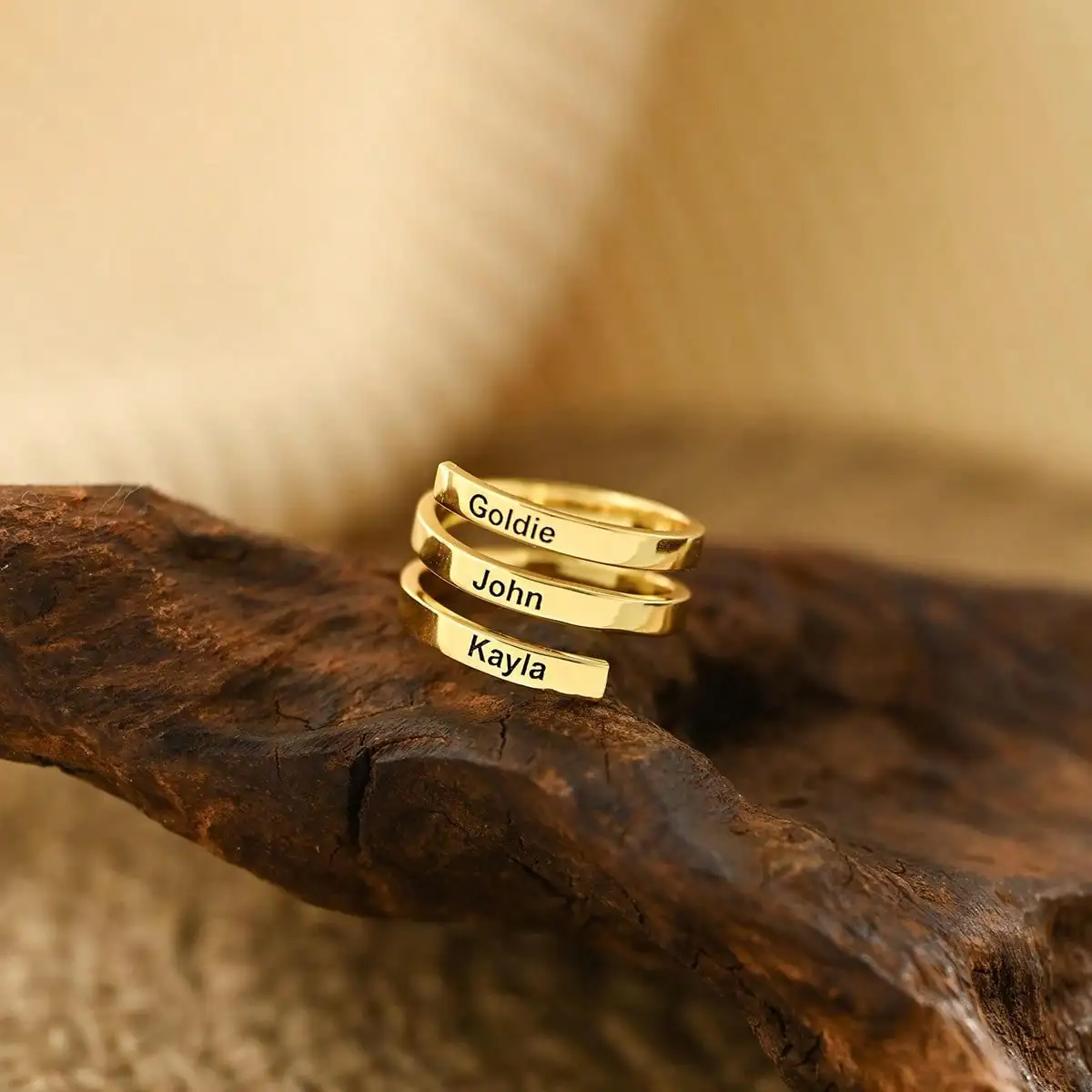 Multi-layer Custom Ring with Multiple Names Personized Family Couple Name Gold Plated Stainless Steel Ring Customized Jewelry