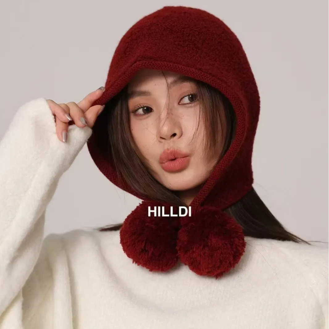 

Wool Ball Balaclava Hat Autumn Winter New Warm Short Eave Knitted Hat Versatile Woolen Hat Pullover Hat Chapeau Femme 4m785