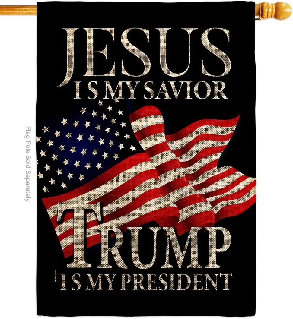 Jesus Savior Trump President Burlap House Flag-Patriotic Vote Democrat Republican Tea Party United State American Election Banne