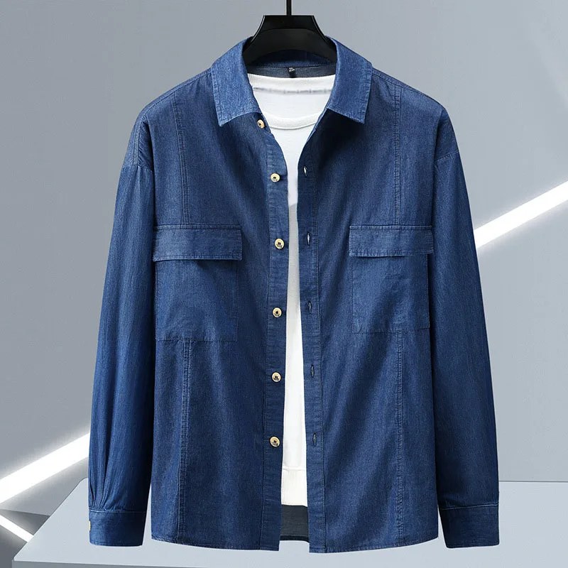 Big Size Denim Cotton Shirt Long-Sleeved Man Spring Autumn Men Clothing 10XL 9XL 8XL