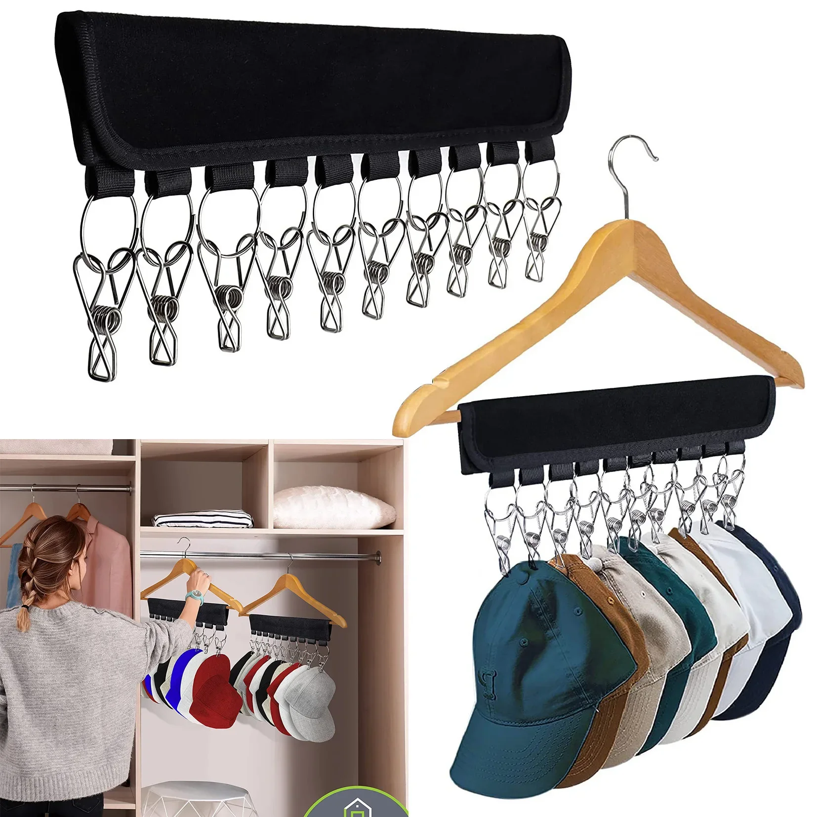 Foldable Baseball Hat Rack Towel Hanger Clip Rustproof Wardrobe Closet Baseball Hat Clothes Organizer Hanging Holder