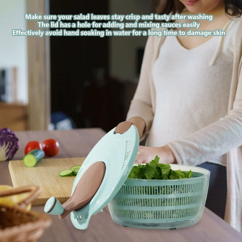 Blue Salad Spinner, Plastic Vegetable Washer & Colander, Fruit Dehydrator Drain Basket for Fitness Meal Prep - view 5