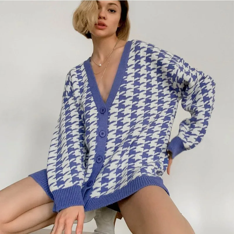 المتضخم سترة سترة المرأة فضفاضة طويلة الأكمام الخامس الرقبة عادية الخريف الشتاء البلوز الأسود محبوك السيدات البلوزات 2025