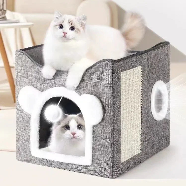 Two-layer cat shelter for all seasons indoor collapsible cleaning pet kennel closed winter warm pet supplies