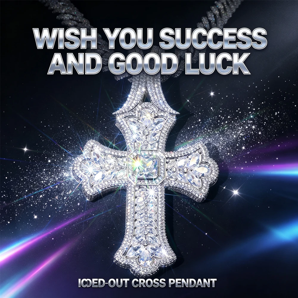 Iced Out Gothic Cross Pendant Full Paved Cubic Zirconia 18K Gold Electroplated Hip Hop Bling Cuban Chain Charm For Rapper Street Style Heavy Vintage Gothic Cross Jewelry Bright Sparkle Stone For Club Party Fine Jewelry Gifts for Men Boy Friends Rapper