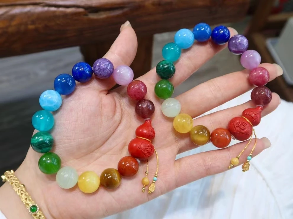 Natural Rainbow Mixed Stone Jade Moonstone Kyanite Larimar Amber Charoite Bracelet Jewelry 12mm AAAAAA