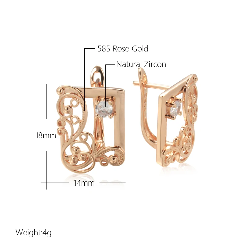 Wbmqda Classic Square Hollow Flower Drop Earrings For Women 585 Rose Gold Color Fine French Jewelry Ethnic Wedding Accessories