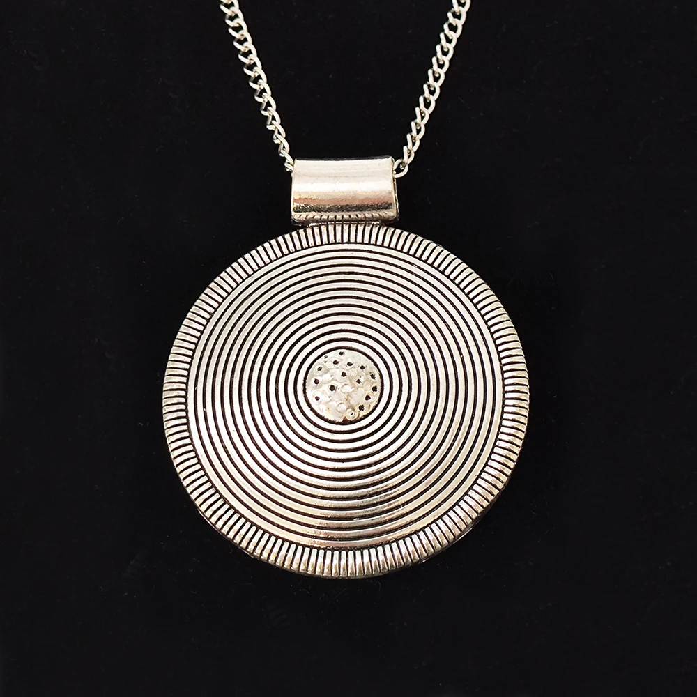 Large Tribal Bohemia Boho Medallion Spiral Round Pendant on Long Chain Necklace Lagenlook 34 Inches for Jewelry Women Men Gift