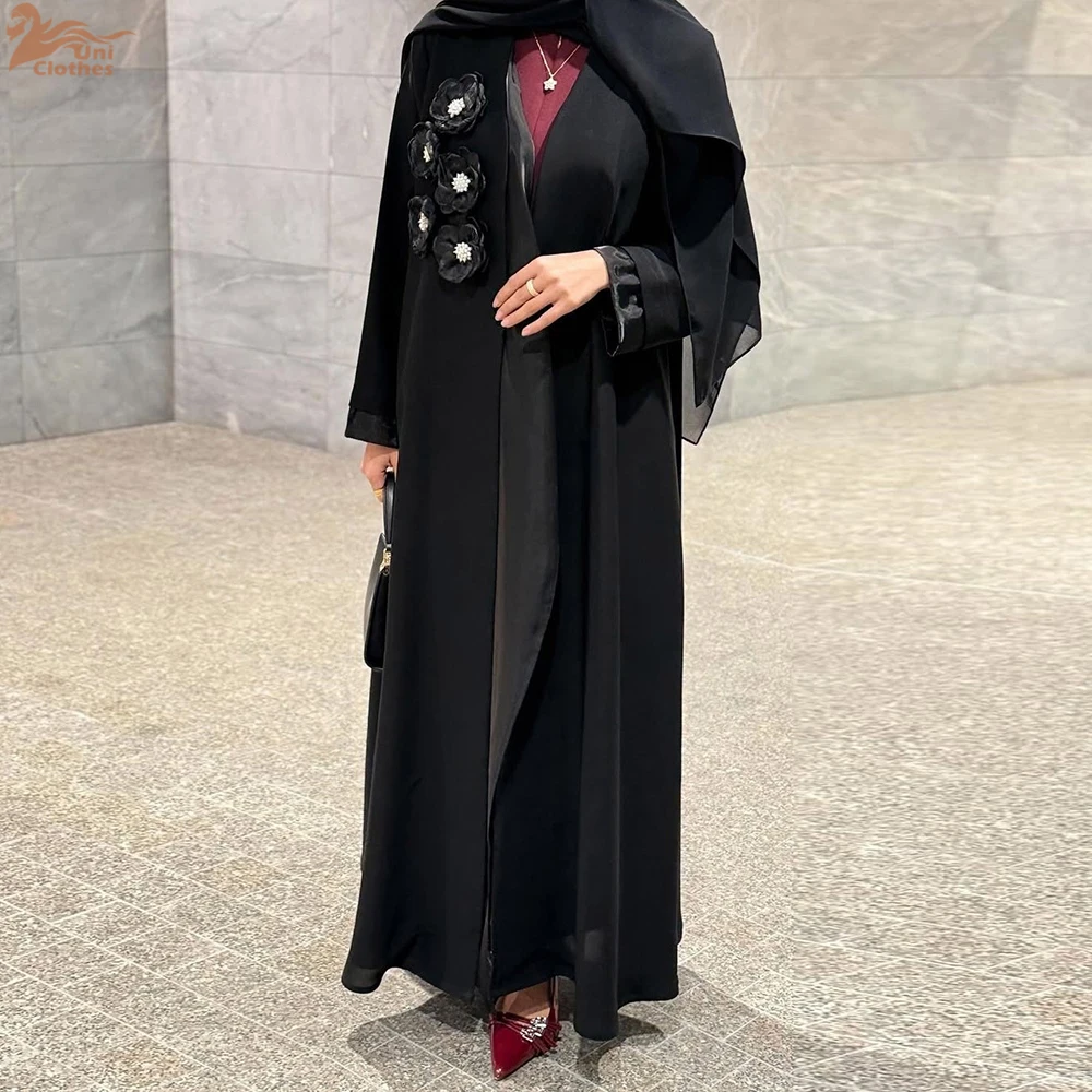

2025 Arabic Women Modest Islamic Cardigan Ramadan Flower Open Abaya Dress Eid Muslim Party Outfit New PlainTurkey Long Robe
