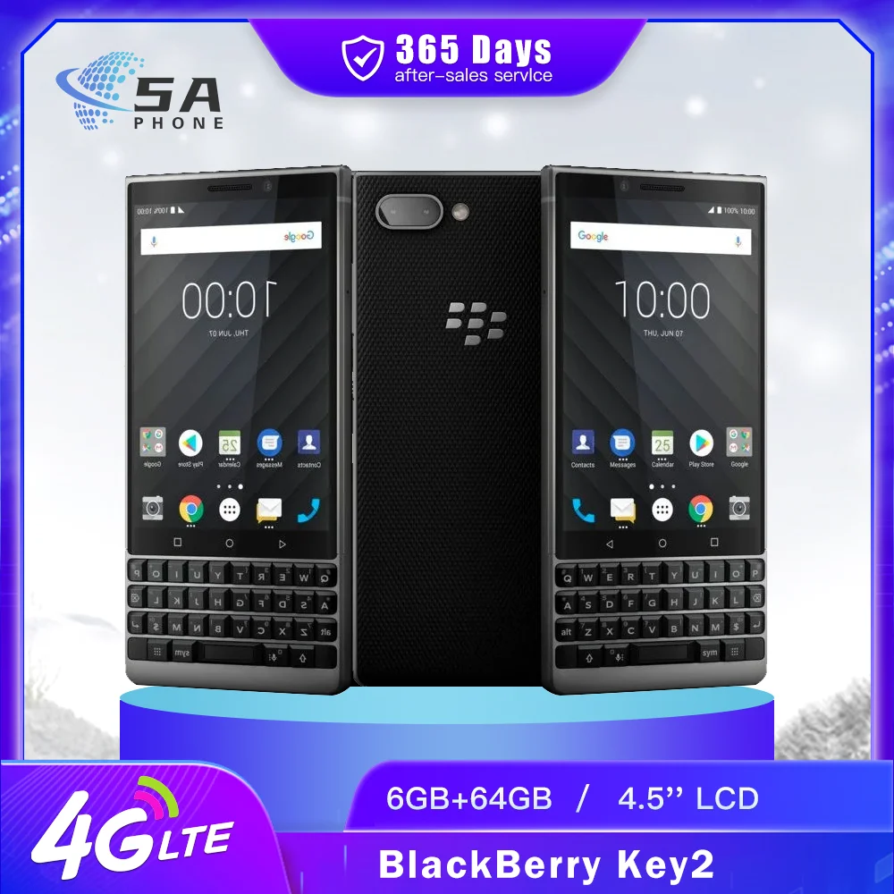 Original BlackBerry KEY2 4G LTE Mobile Phone 4.5'' 6GB RAM 64GB ROM 12MP+8MP QWERTY Keyboard Snapdragon 660 Octa-Core SmartPhone